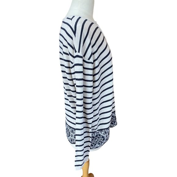 J. Jill Mariner Striped Damask Nautical Lace Up Lightweight Knit Pullover-L - Picture 6 of 13